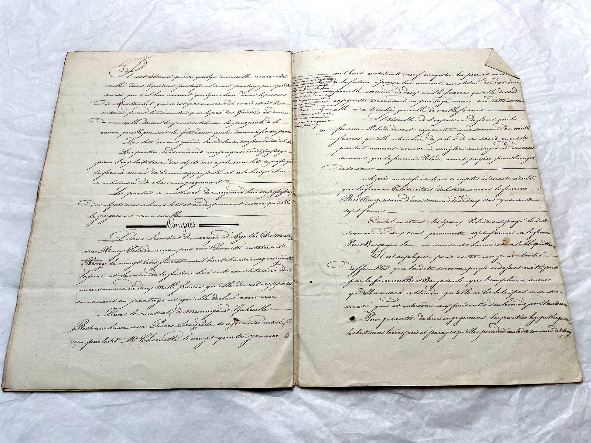 Mid 19th Century French Notarial Act from 1856 with elegant handwritten text and clear imperial stamp.