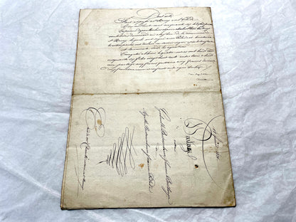 Mid 19th Century French Notarial Act from 1856 with elegant handwritten text and clear imperial stamp.