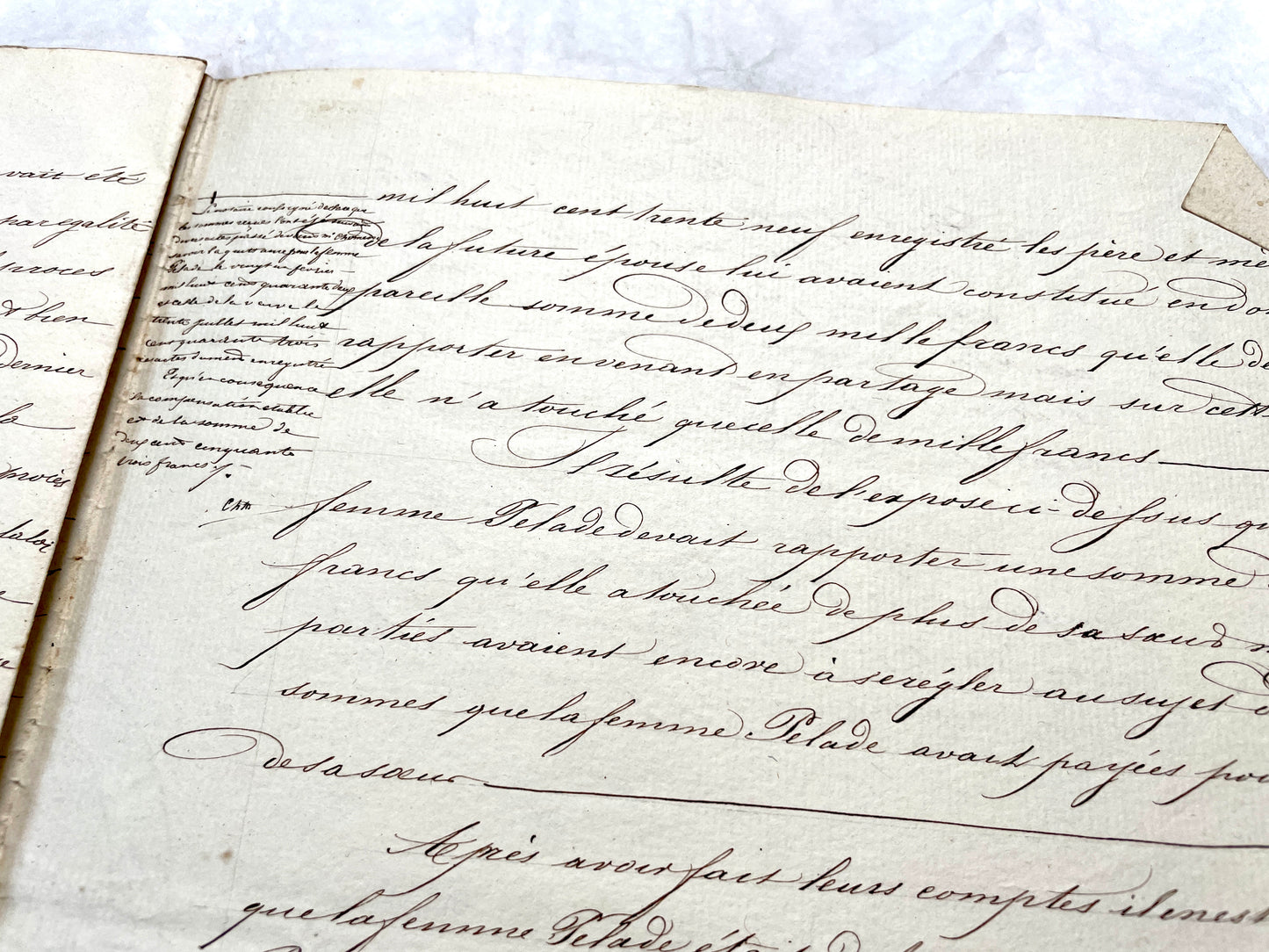 Mid 19th Century French Notarial Act from 1856 with elegant handwritten text and clear imperial stamp.