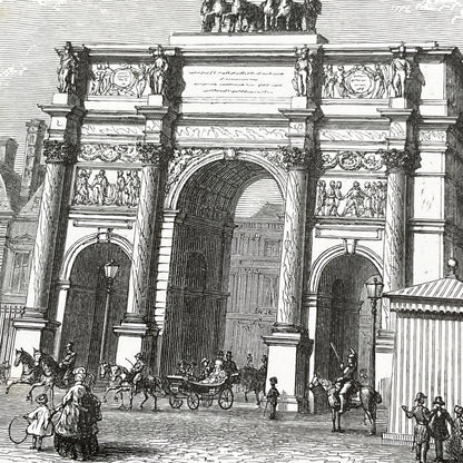 Late 19th - Parisian Arc de Triomphe du Carrousel Engraving - Historic Tuileries Garden Scene - Vintage French Architecture Art Print