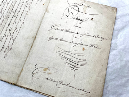 Mid 19th Century French Notarial Act from 1856 with elegant handwritten text and clear imperial stamp.