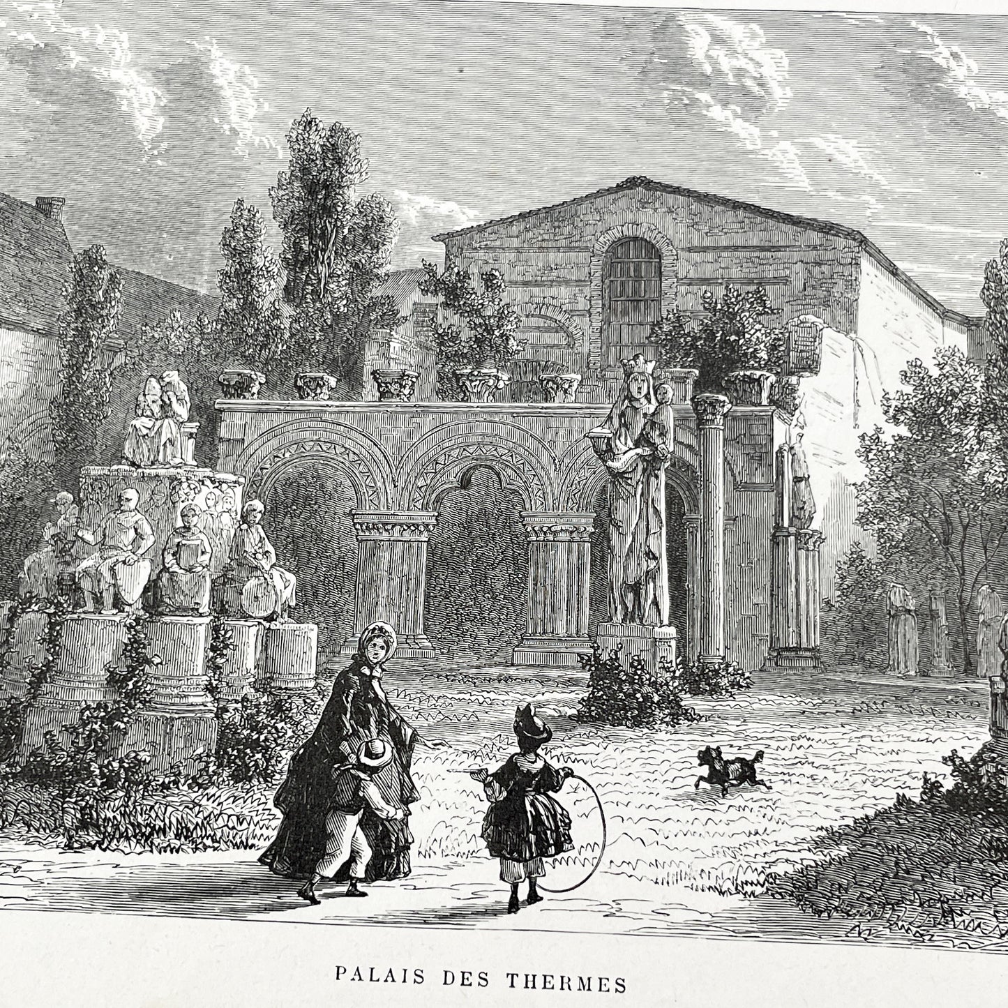 Late 19th - Palais des Thermes Engraving - Historic Parisian Landmark - French Architectural Art Print 