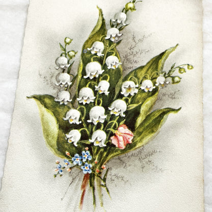 1940s - Vintage French Lily Of The Valley Postcard - Muguet Porte Bonheur Glitter Embossed Floral Art - Belle Époque Ephemera Collectible