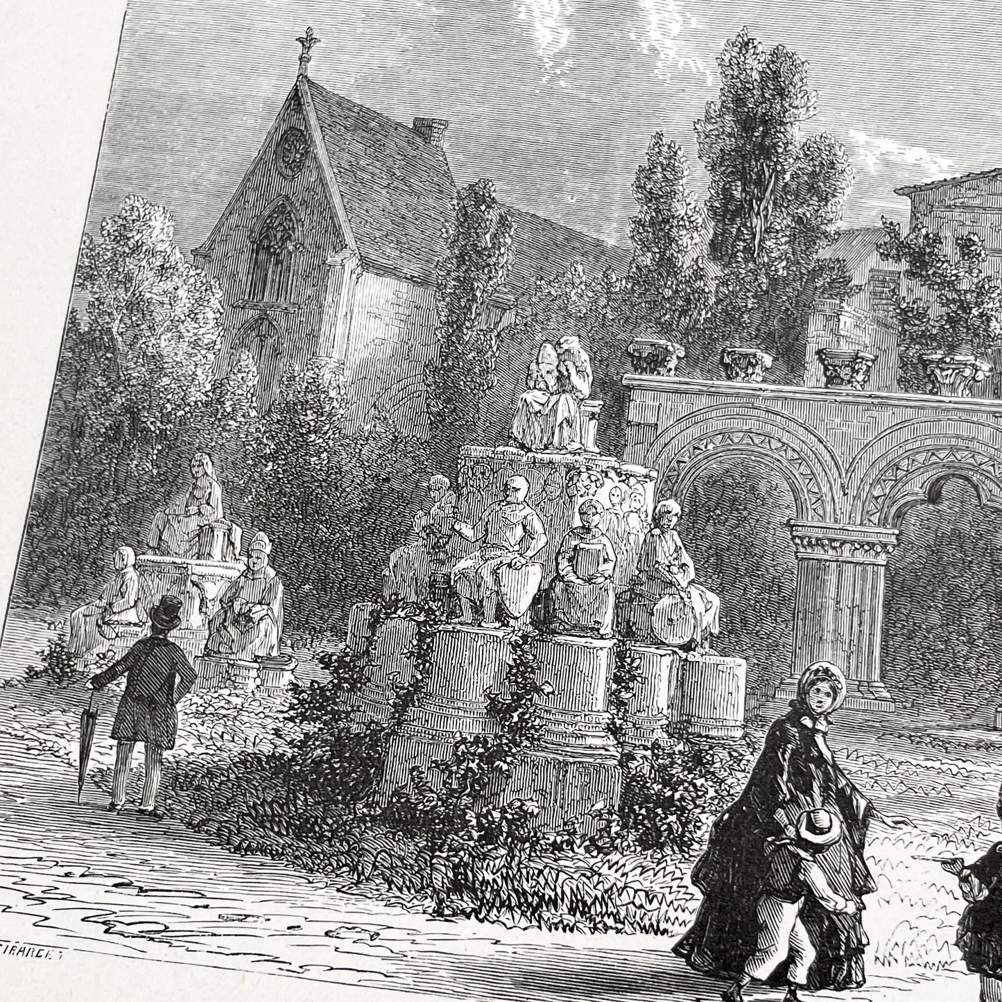 Late 19th - Palais des Thermes Engraving - Historic Parisian Landmark - French Architectural Art Print 