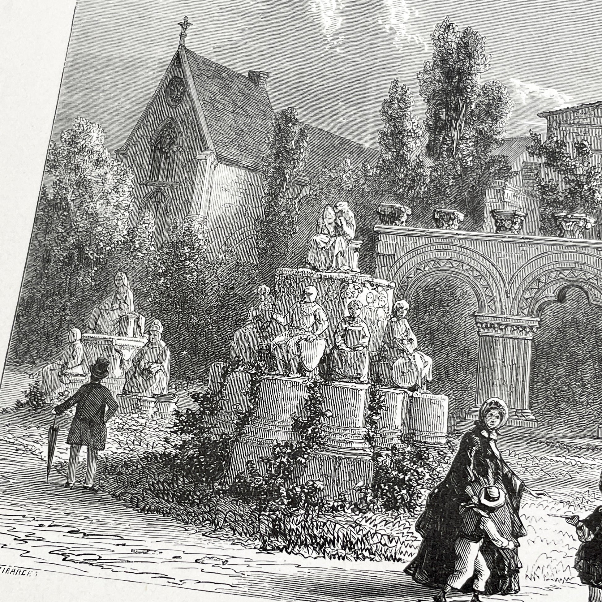 Late 19th - Palais des Thermes Engraving - Historic Parisian Landmark - French Architectural Art Print 