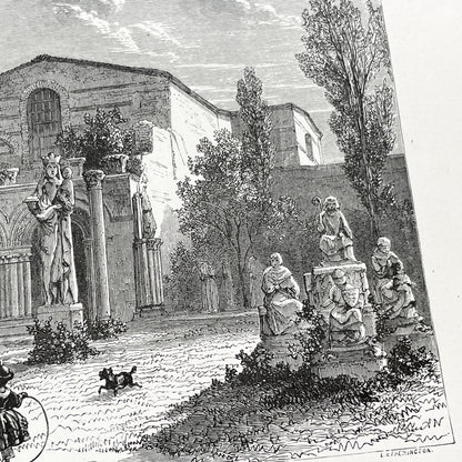 Late 19th - Palais des Thermes Engraving - Historic Parisian Landmark - French Architectural Art Print 