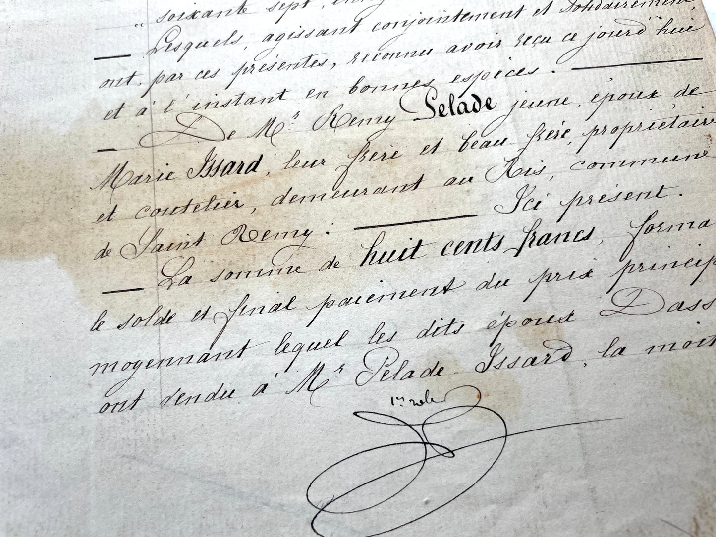 Late 19th Century French Notarial Act. Handwritten legal document from 1882 with official stamps, related to a marriage contr