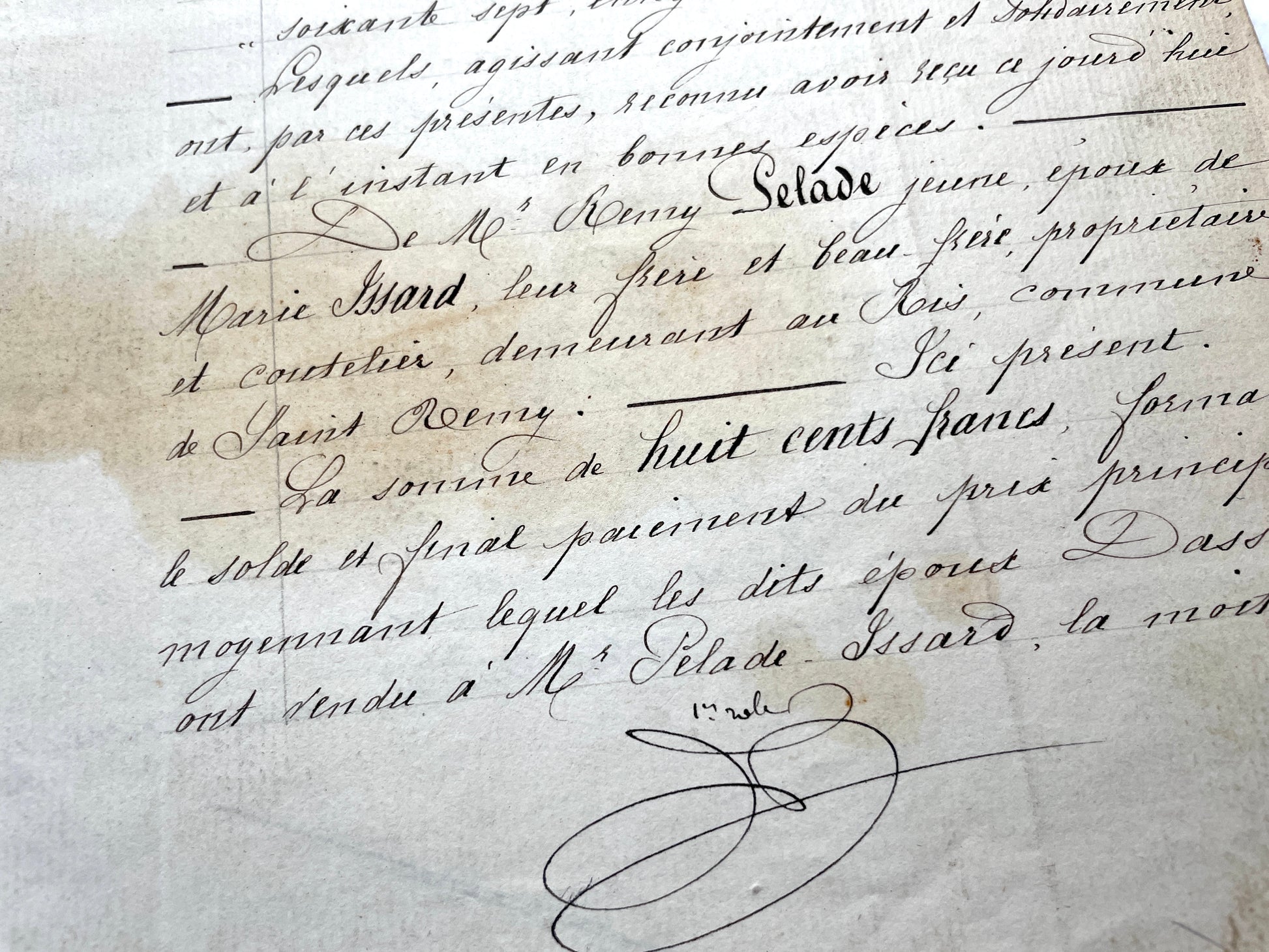Late 19th Century French Notarial Act. Handwritten legal document from 1882 with official stamps, related to a marriage contr