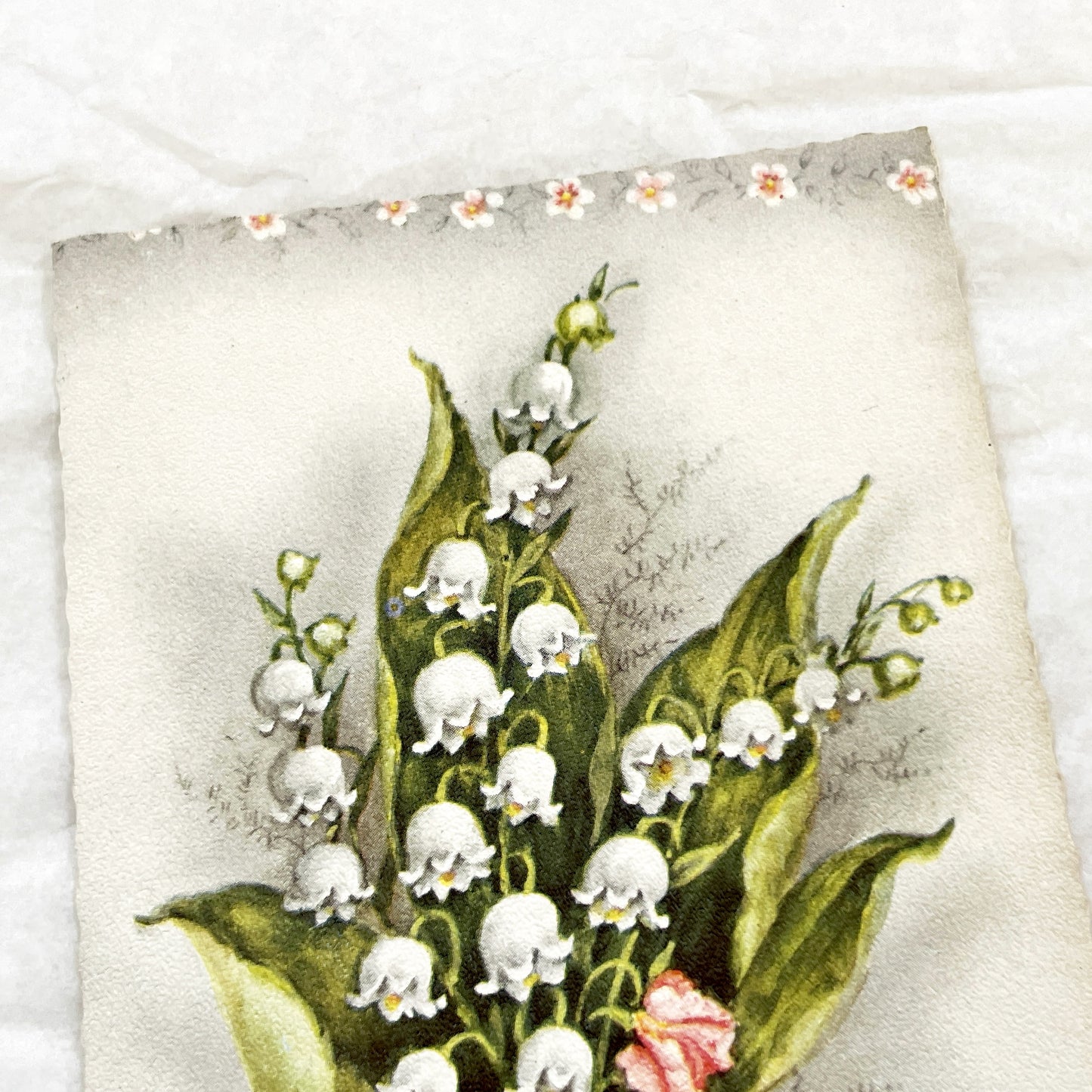 1940s - Vintage French Lily Of The Valley Postcard - Muguet Porte Bonheur Glitter Embossed Floral Art - Belle Époque Ephemera Collectible