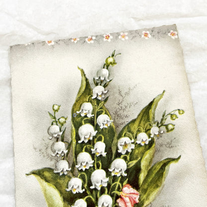 1940s - Vintage French Lily Of The Valley Postcard - Muguet Porte Bonheur Glitter Embossed Floral Art - Belle Époque Ephemera Collectible