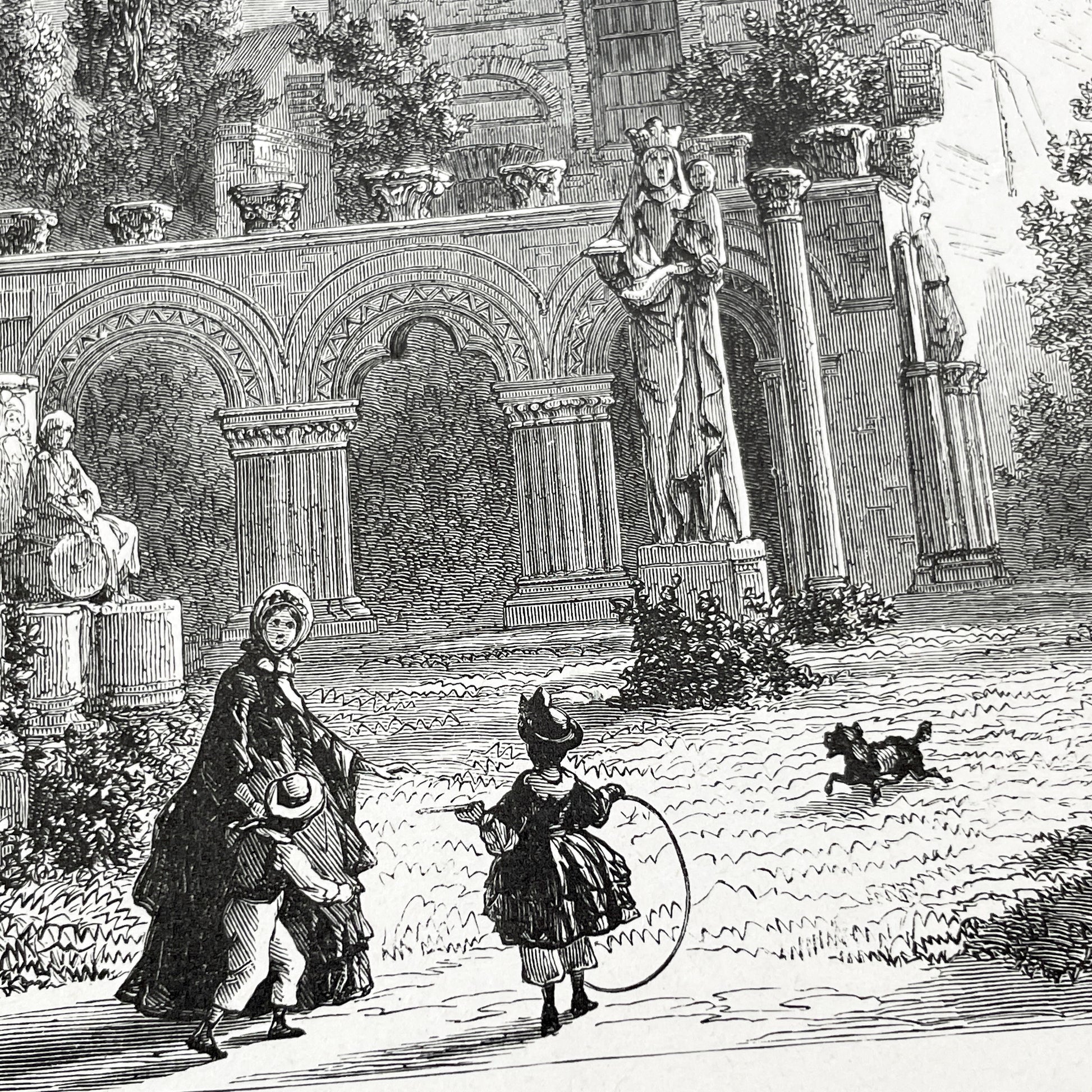 Late 19th - Palais des Thermes Engraving - Historic Parisian Landmark - French Architectural Art Print 