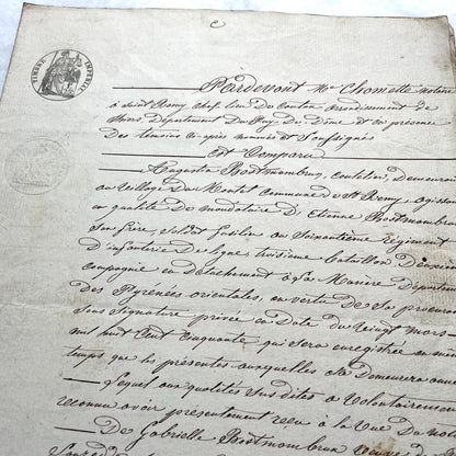 1850s French notarial act - handwritten legal document with imperial stamp and detailed script.