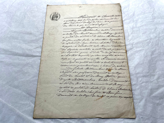 1850s French notarial act - handwritten legal document with imperial stamp and detailed script.