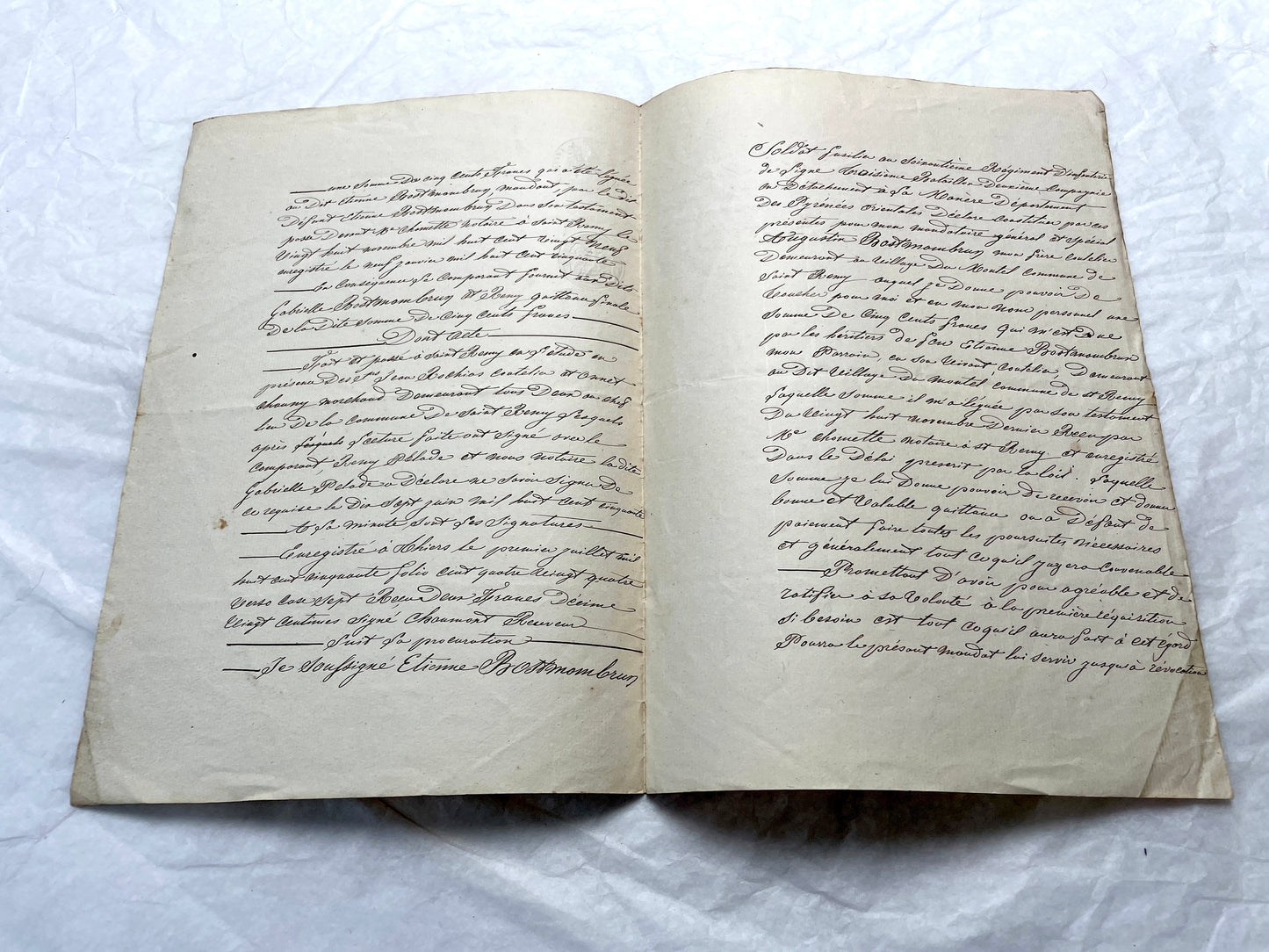 1850s French notarial act - handwritten legal document with imperial stamp and detailed script.