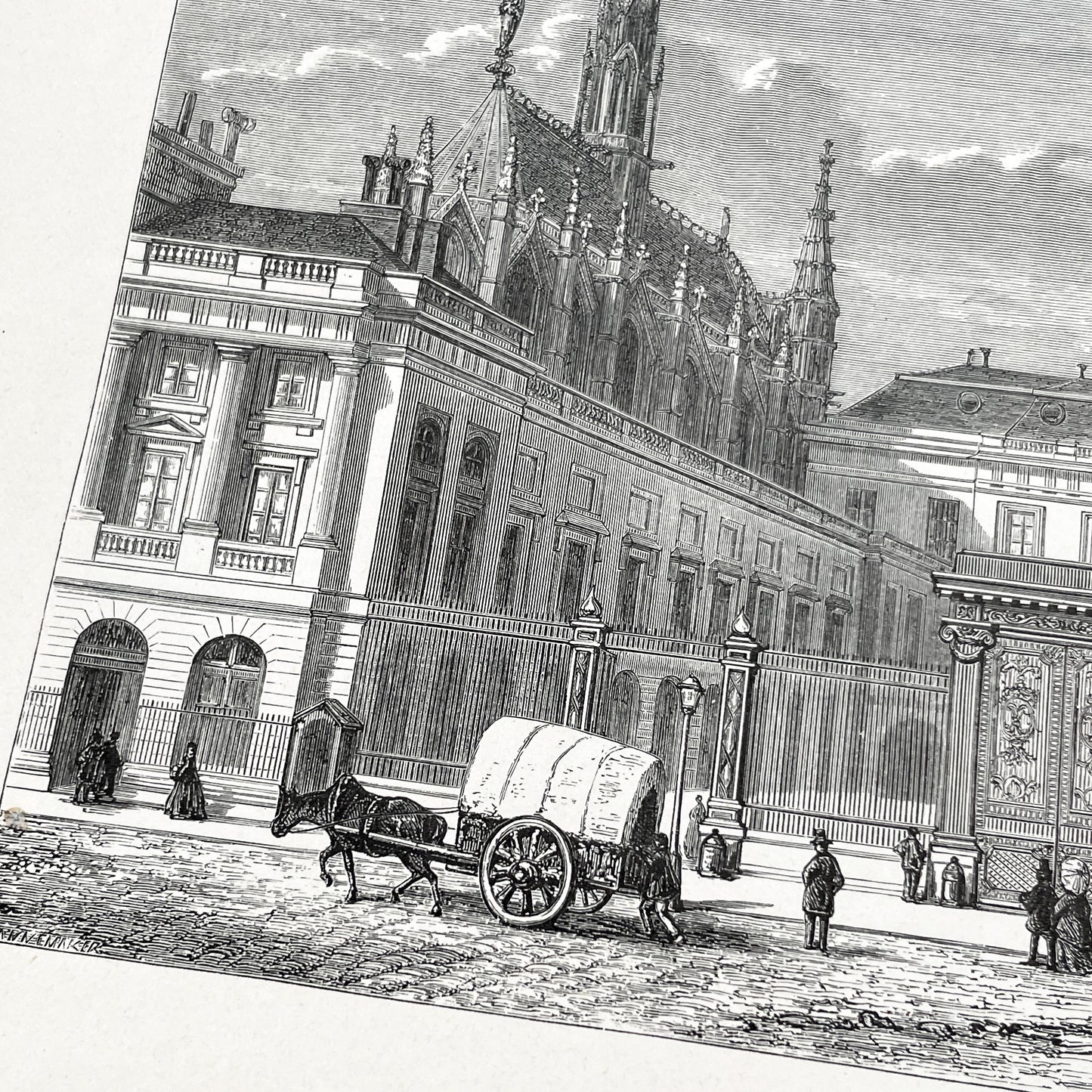 Late 19th - Historic Palais de Justice Engraving - Vintage Parisian Courthouse Architecture Print - French Cityscape Art Illustration