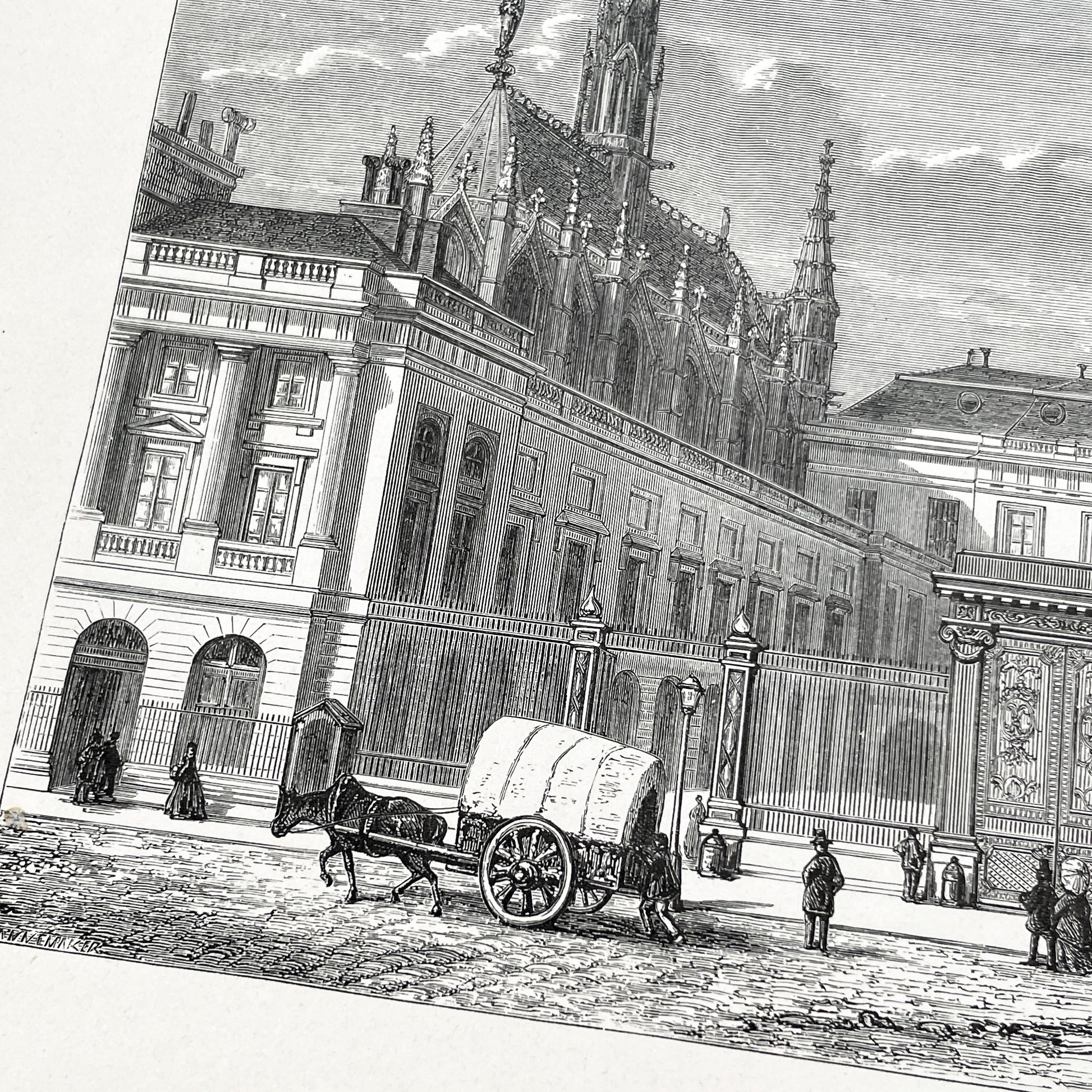 Late 19th - Historic Palais de Justice Engraving - Vintage Parisian Courthouse Architecture Print - French Cityscape Art Illustration
