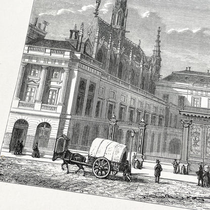 Late 19th - Historic Palais de Justice Engraving - Vintage Parisian Courthouse Architecture Print - French Cityscape Art Illustration