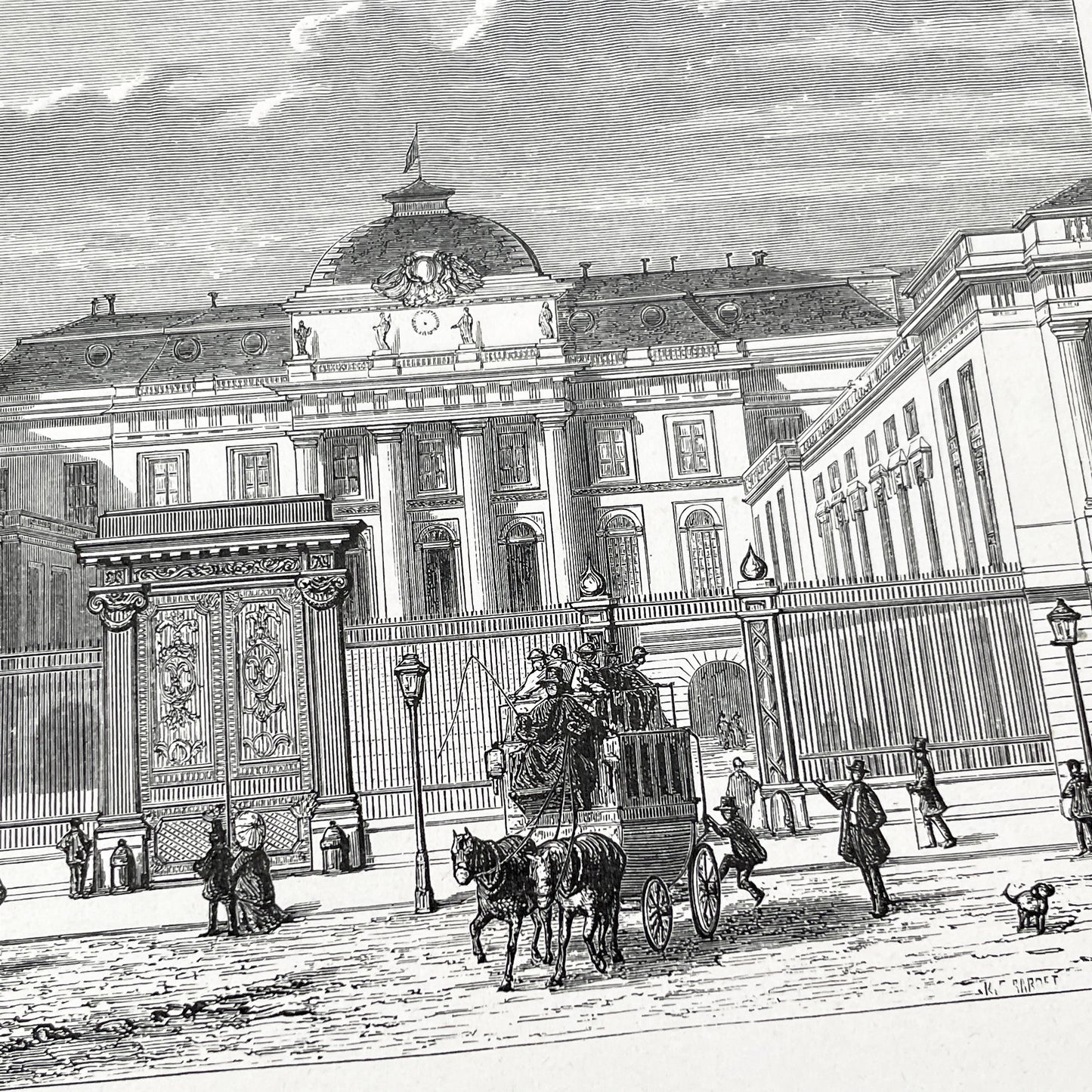 Late 19th - Historic Palais de Justice Engraving - Vintage Parisian Courthouse Architecture Print - French Cityscape Art Illustration