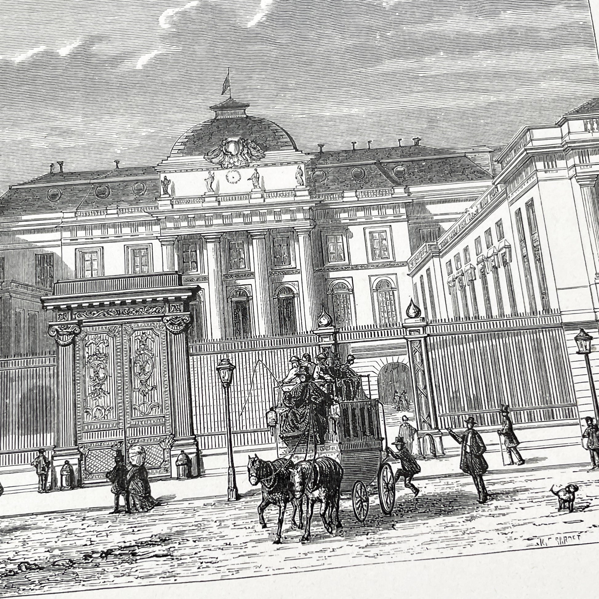 Late 19th - Historic Palais de Justice Engraving - Vintage Parisian Courthouse Architecture Print - French Cityscape Art Illustration