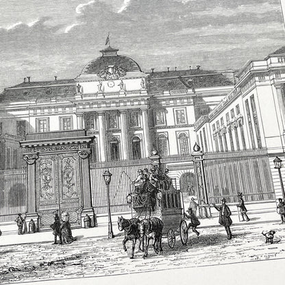 Late 19th - Historic Palais de Justice Engraving - Vintage Parisian Courthouse Architecture Print - French Cityscape Art Illustration