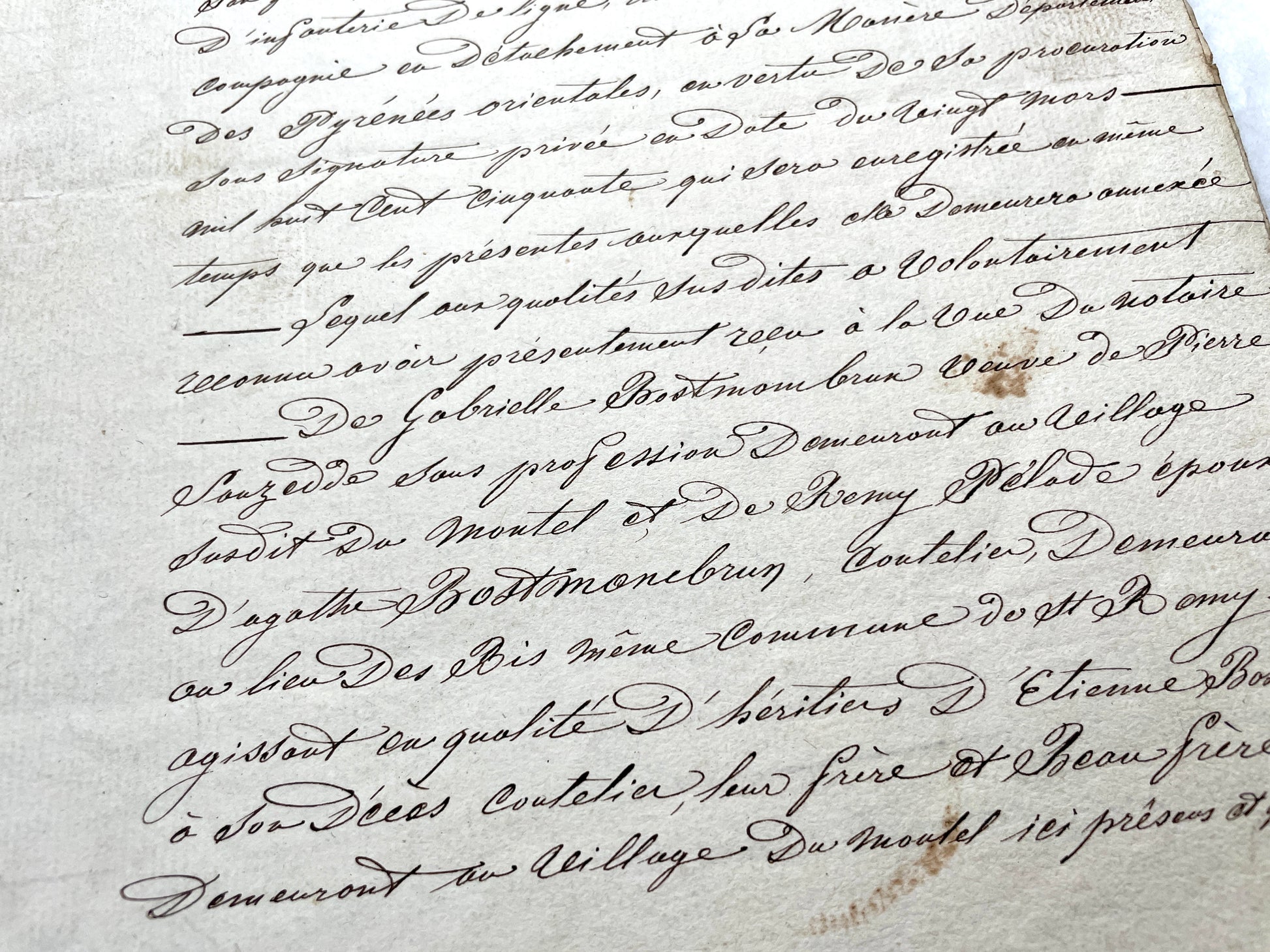 1850s French notarial act - handwritten legal document with imperial stamp and detailed script.