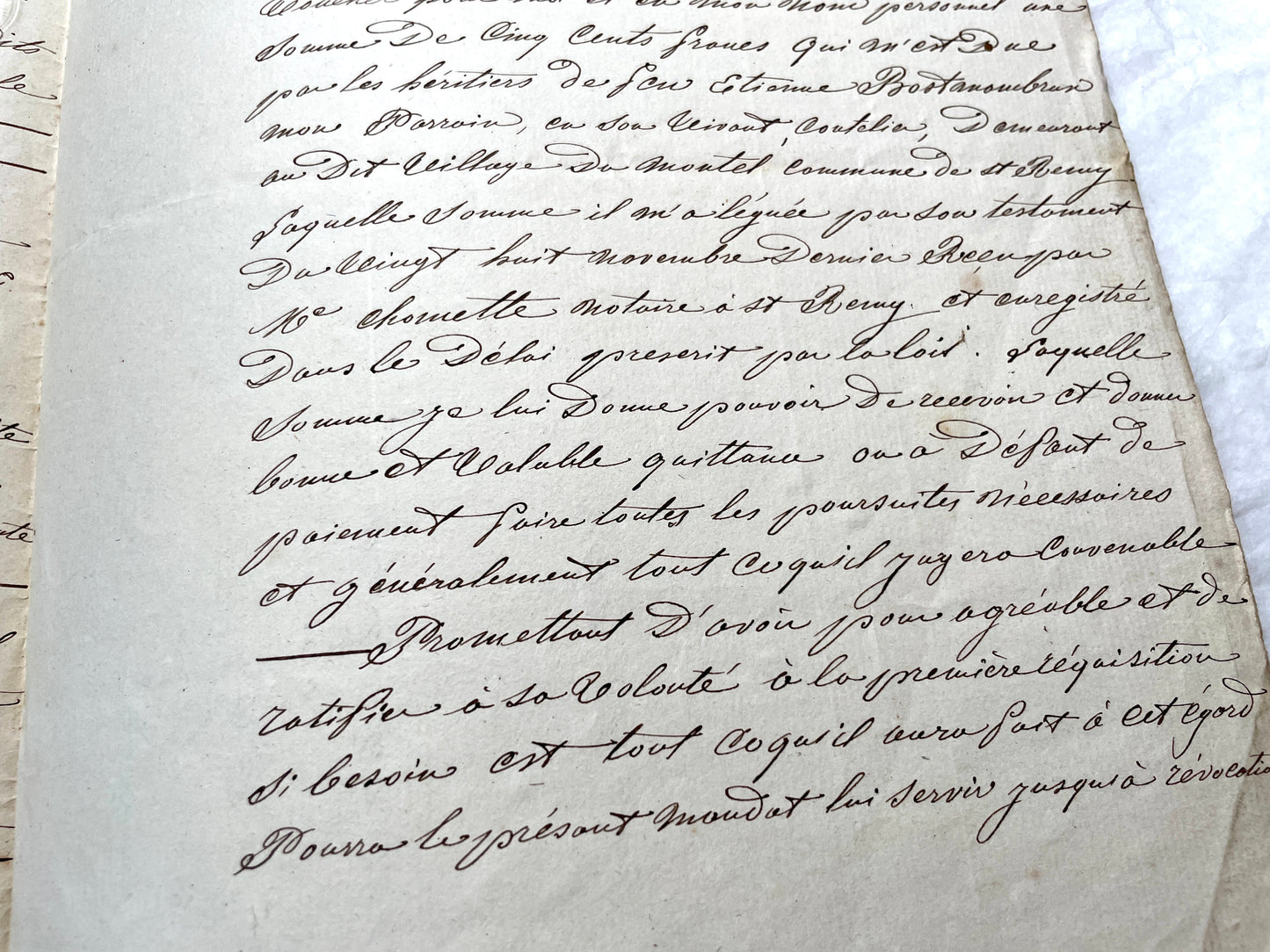 1850s French notarial act - handwritten legal document with imperial stamp and detailed script.
