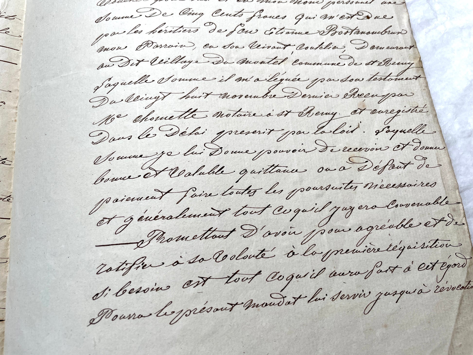 1850s French notarial act - handwritten legal document with imperial stamp and detailed script.