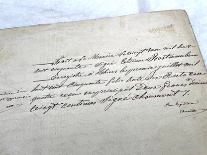 1850s French notarial act - handwritten legal document with imperial stamp and detailed script.