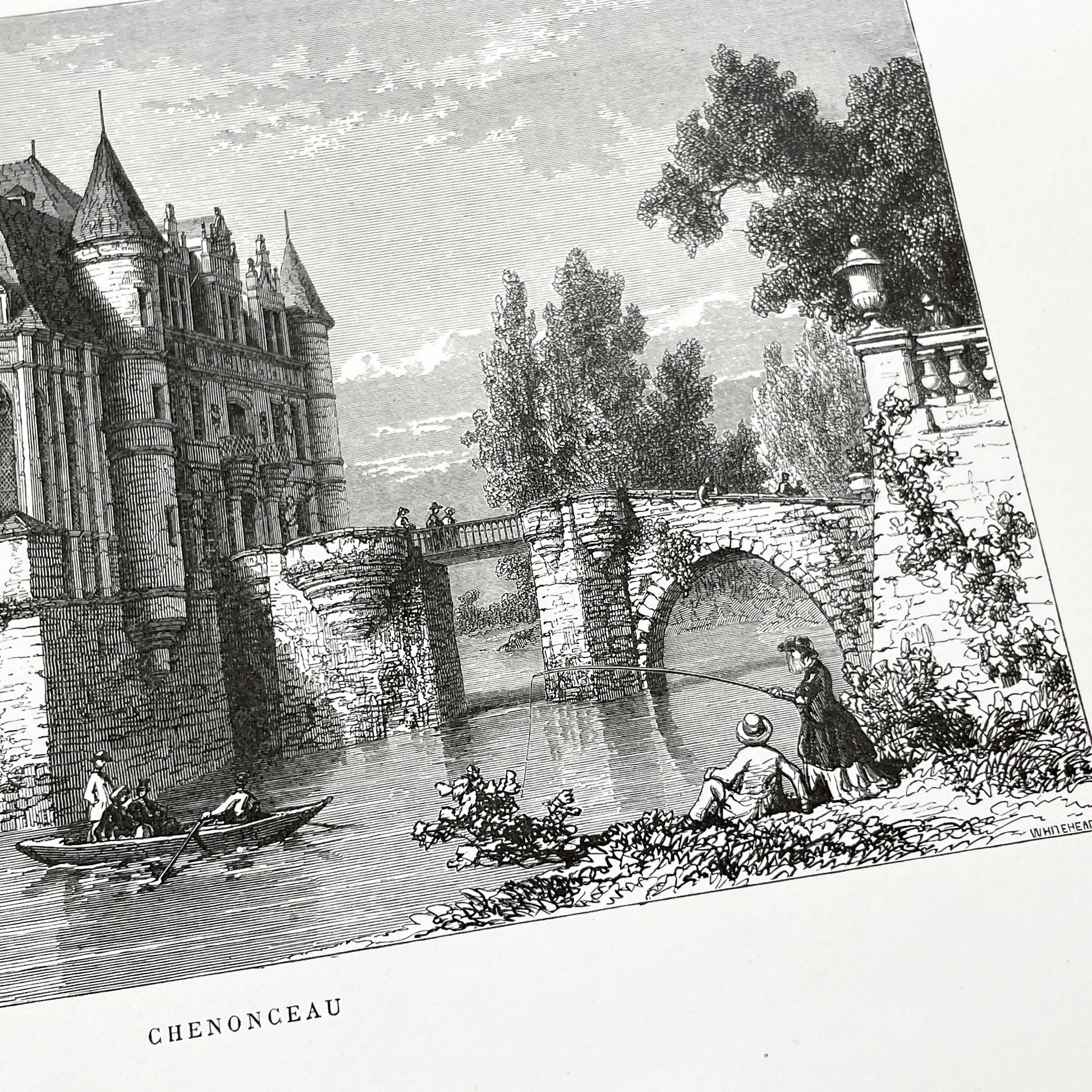 Late 19th - Detailed Vintage Engraving of Château de Chenonceau - French Renaissance Castle Architecture - Serene River Landscape Art Print