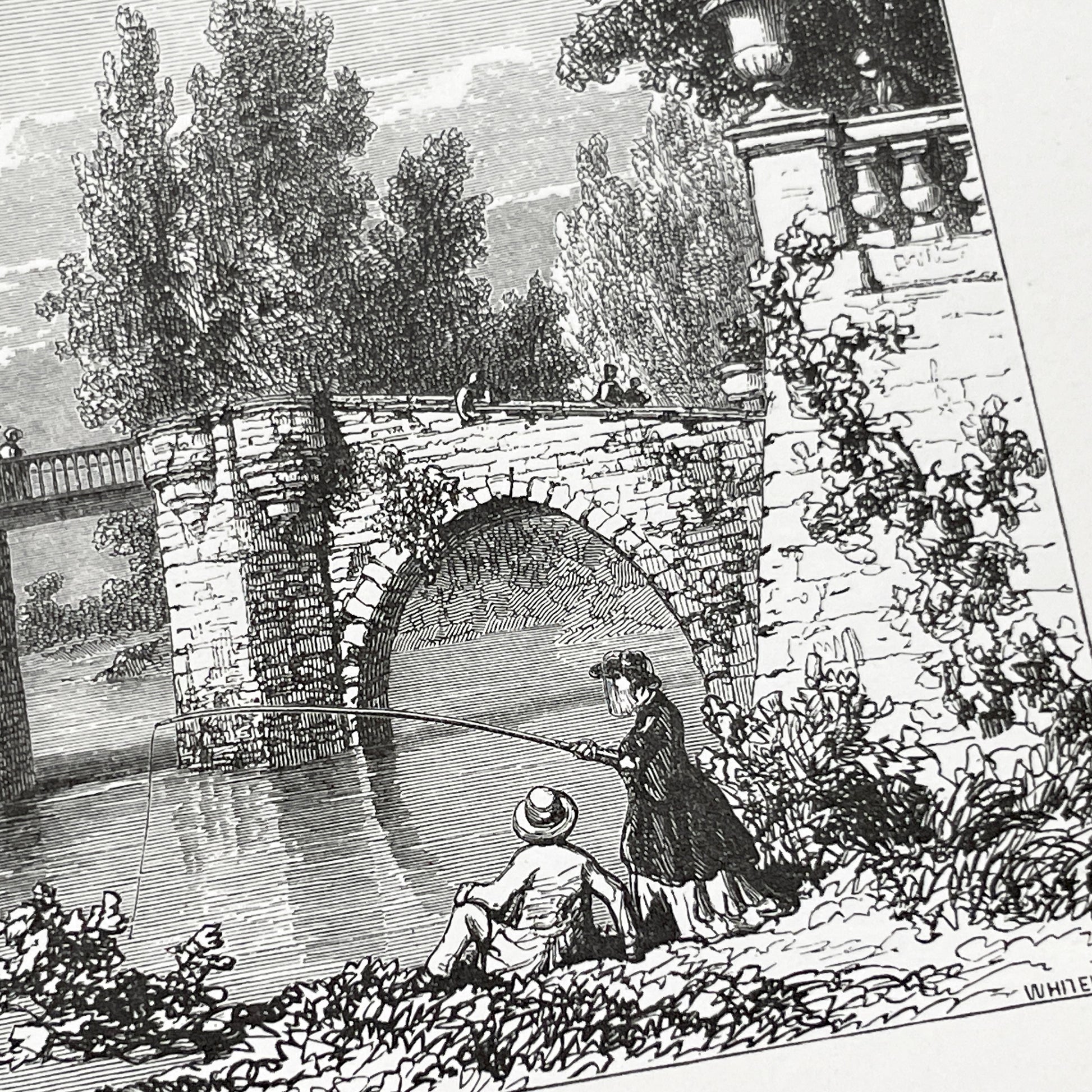 Late 19th - Detailed Vintage Engraving of Château de Chenonceau - French Renaissance Castle Architecture - Serene River Landscape Art Print