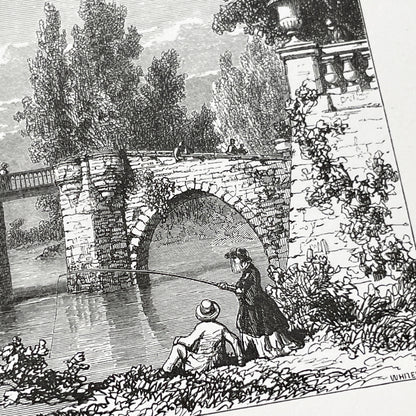 Late 19th - Detailed Vintage Engraving of Château de Chenonceau - French Renaissance Castle Architecture - Serene River Landscape Art Print