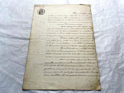 Early 19th Century French notarial act from 1839, featuring handwritten text and an Imperial tax stamp seal.