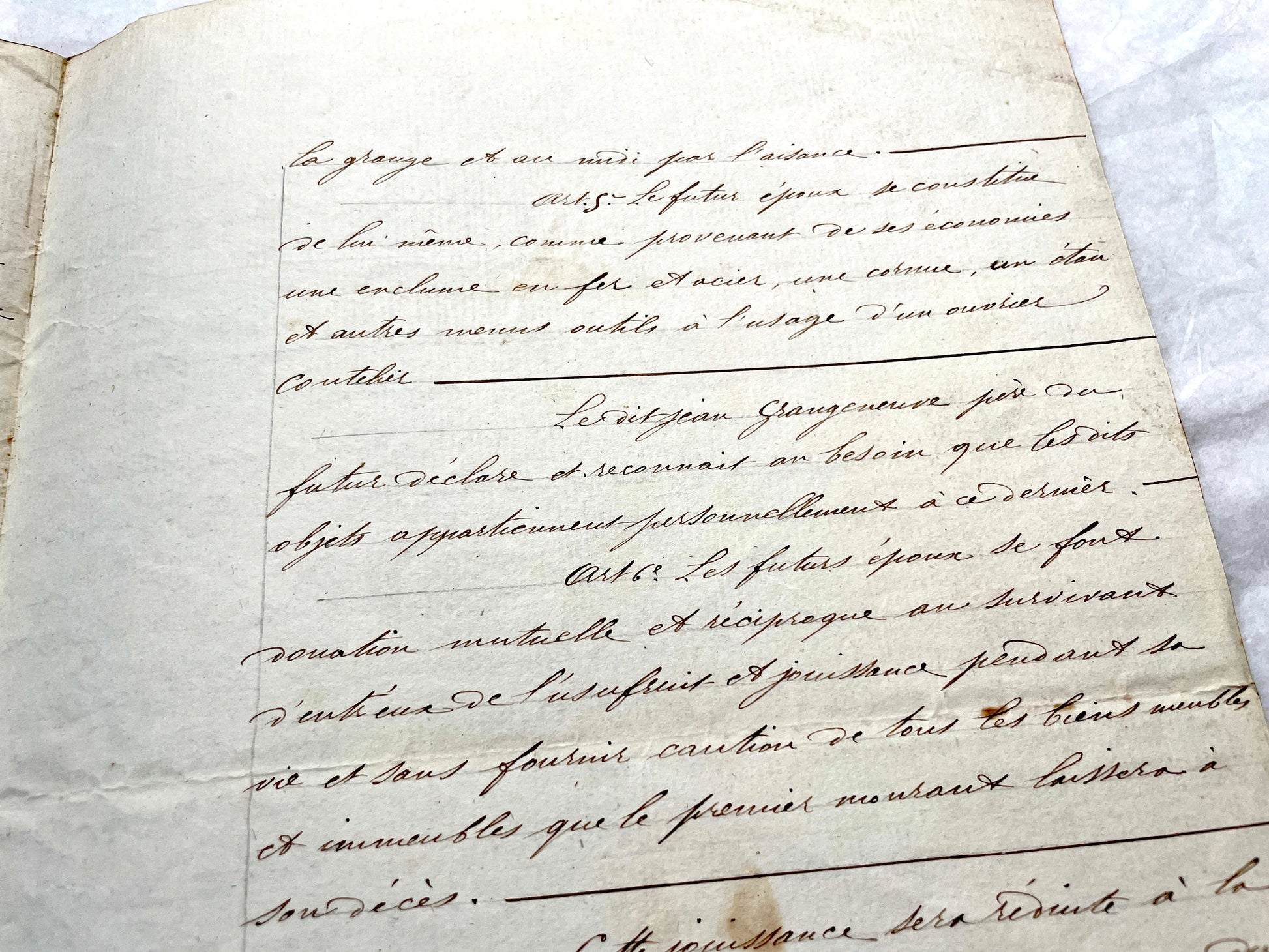 Early 19th Century French notarial act from 1839, featuring handwritten text and an Imperial tax stamp seal.