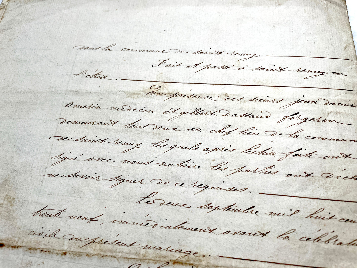 Early 19th Century French notarial act from 1839, featuring handwritten text and an Imperial tax stamp seal.