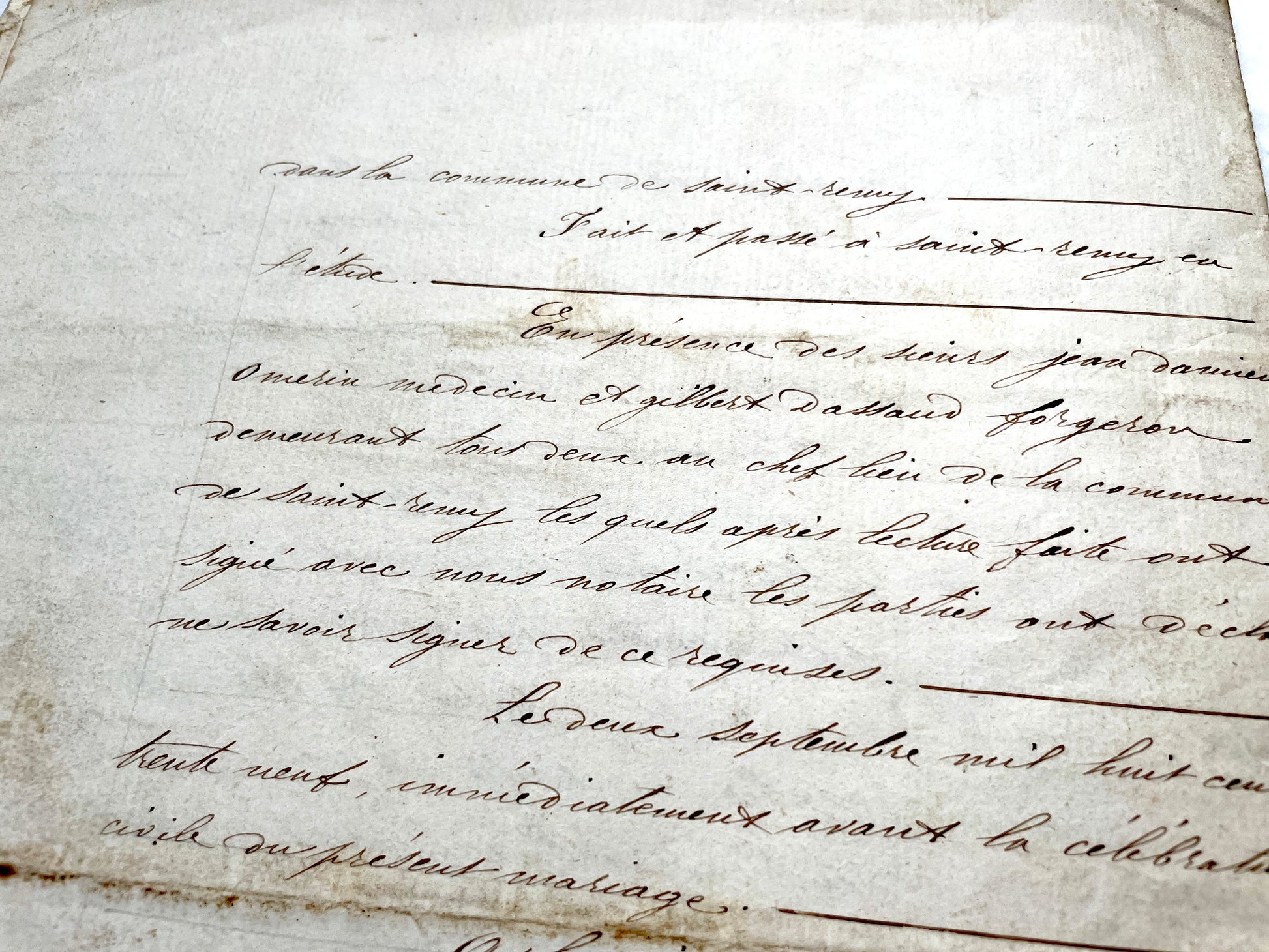 Early 19th Century French notarial act from 1839, featuring handwritten text and an Imperial tax stamp seal.
