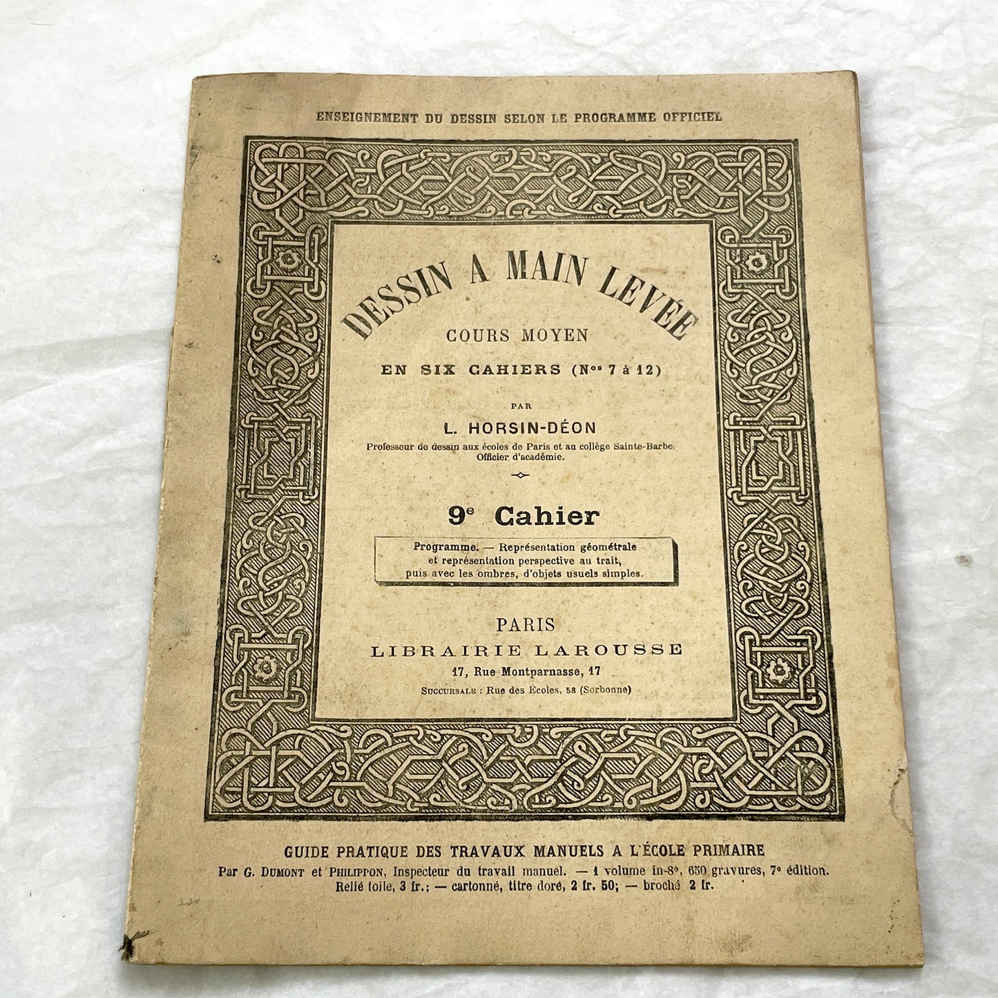 Late 19th - Antique French Geometric Drawing Manual for Students - Horsin-Deon Larousse Educational Booklet - Art & Architecture Skills.