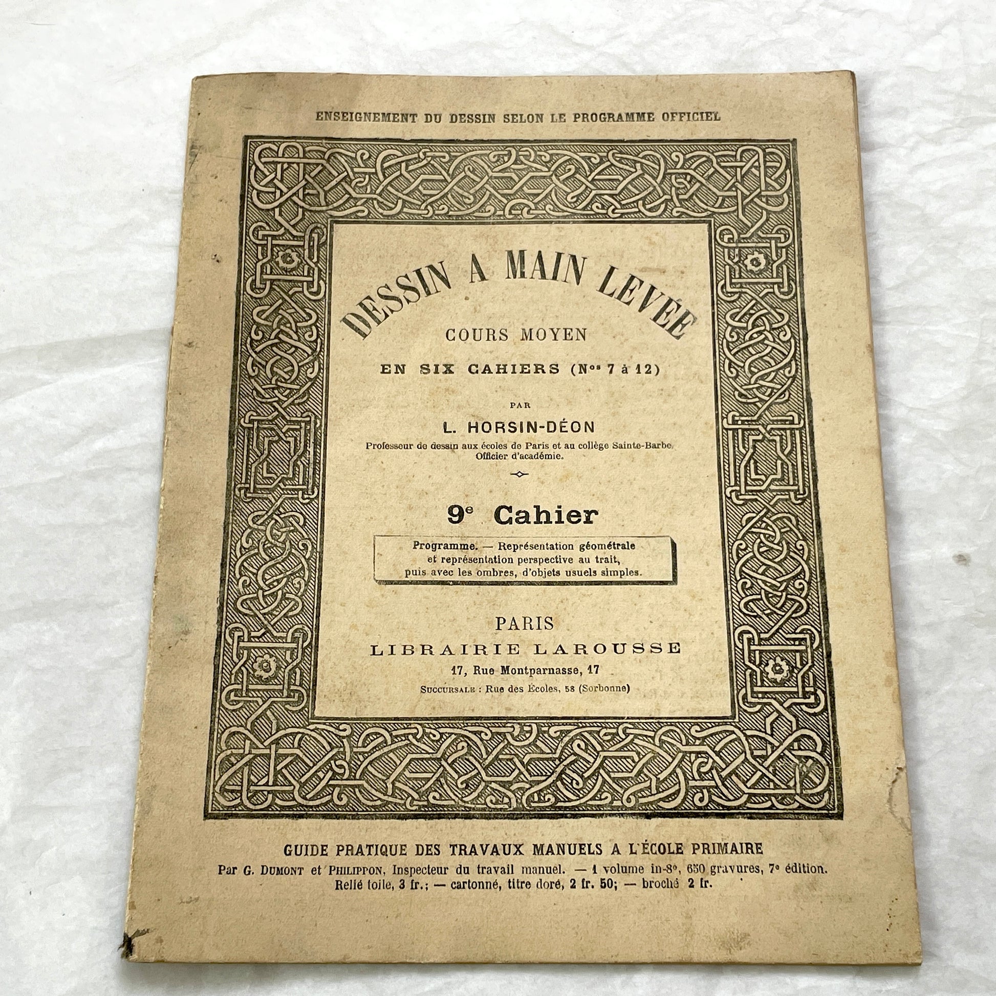 Late 19th - Antique French Geometric Drawing Manual for Students - Horsin-Deon Larousse Educational Booklet - Art & Architecture Skills.