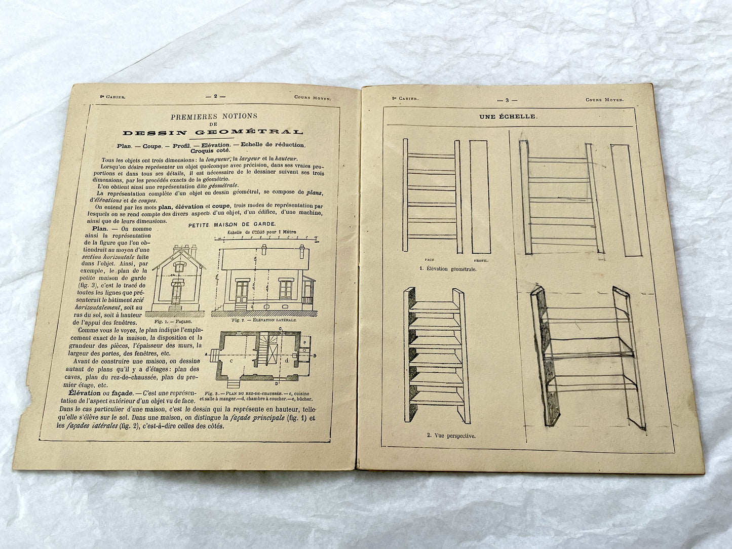 Late 19th - Antique French Geometric Drawing Manual for Students - Horsin-Deon Larousse Educational Booklet - Art & Architecture Skills.