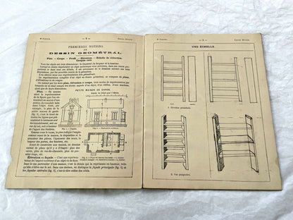 Late 19th - Antique French Geometric Drawing Manual for Students - Horsin-Deon Larousse Educational Booklet - Art & Architecture Skills.
