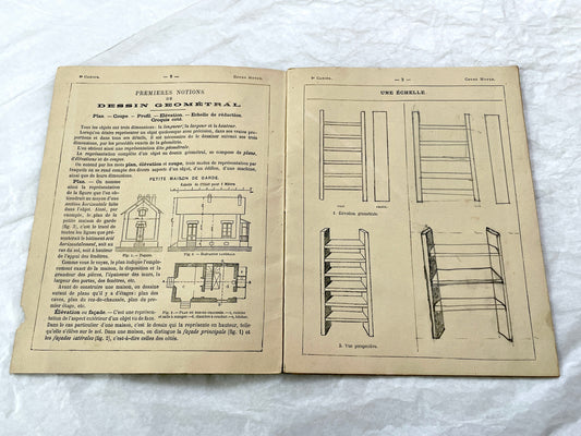 Late 19th - Antique French Geometric Drawing Manual for Students - Horsin-Deon Larousse Educational Booklet - Art & Architecture Skills.