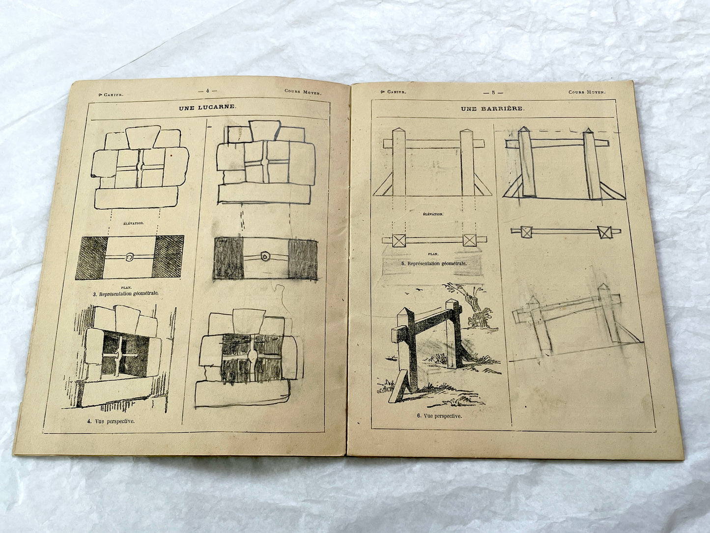 Late 19th - Antique French Geometric Drawing Manual for Students - Horsin-Deon Larousse Educational Booklet - Art & Architecture Skills.