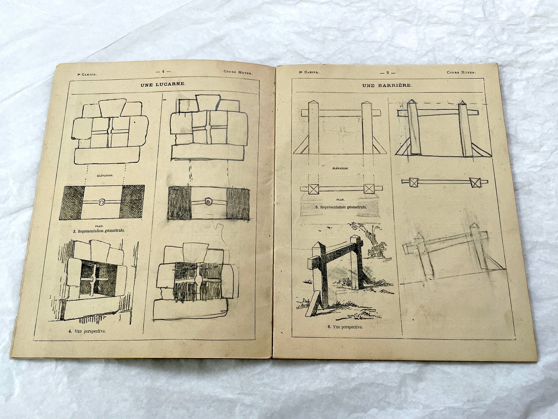Late 19th - Antique French Geometric Drawing Manual for Students - Horsin-Deon Larousse Educational Booklet - Art & Architecture Skills.