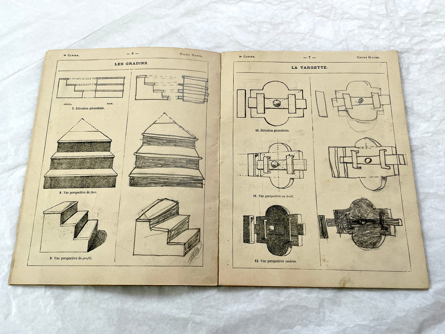Late 19th - Antique French Geometric Drawing Manual for Students - Horsin-Deon Larousse Educational Booklet - Art & Architecture Skills.