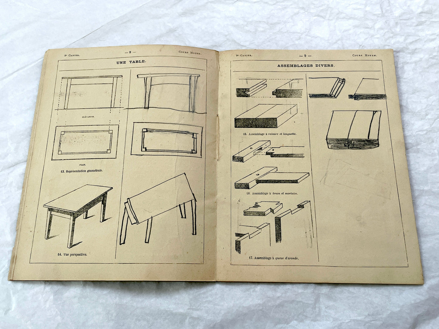 Late 19th - Antique French Geometric Drawing Manual for Students - Horsin-Deon Larousse Educational Booklet - Art & Architecture Skills.