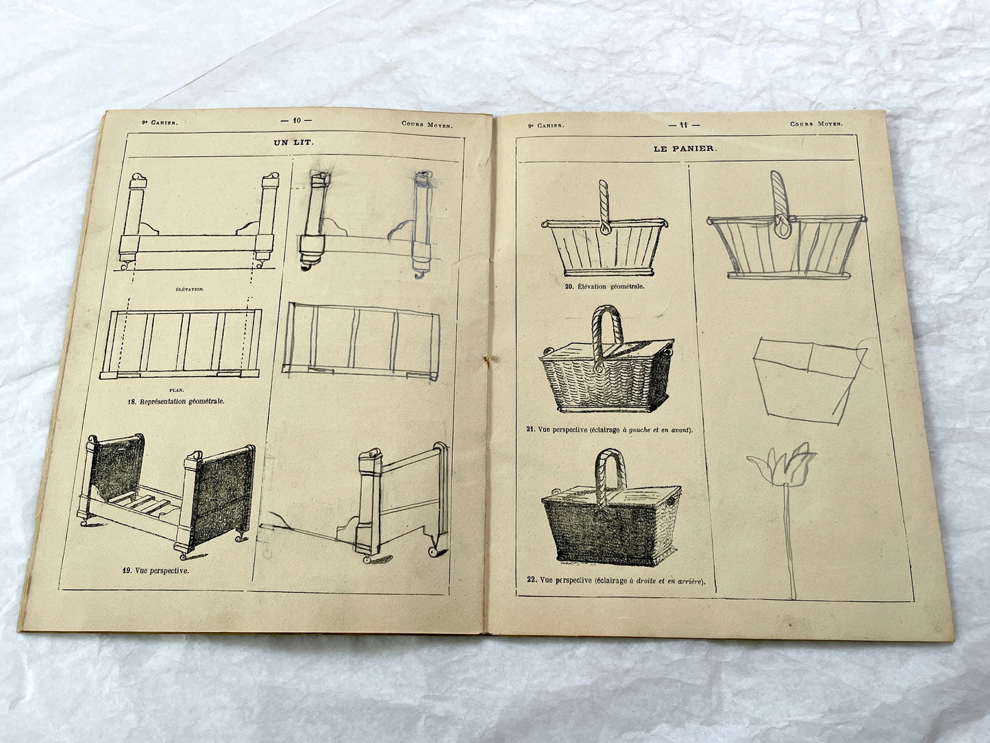 Late 19th - Antique French Geometric Drawing Manual for Students - Horsin-Deon Larousse Educational Booklet - Art & Architecture Skills.