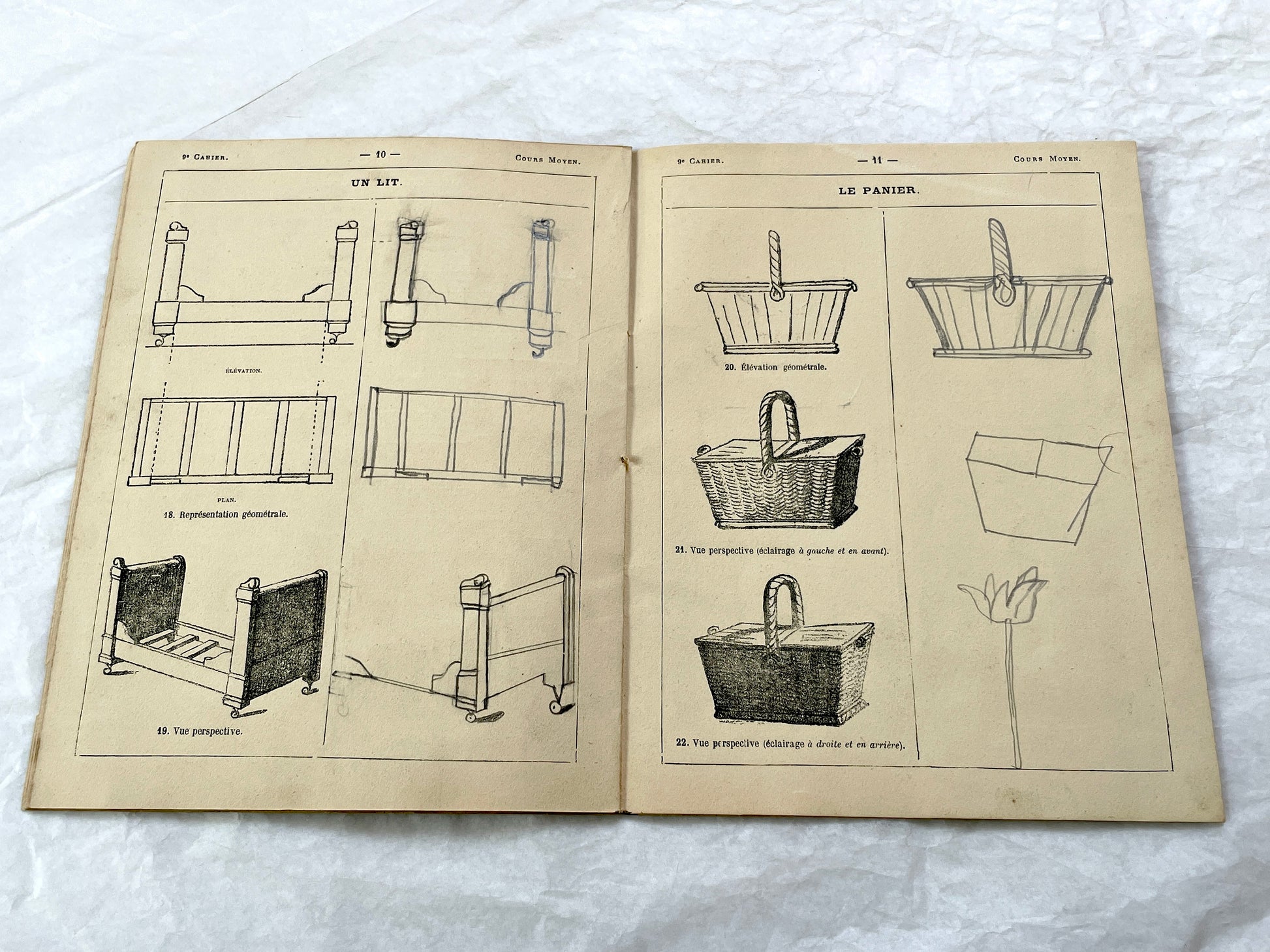 Late 19th - Antique French Geometric Drawing Manual for Students - Horsin-Deon Larousse Educational Booklet - Art & Architecture Skills.
