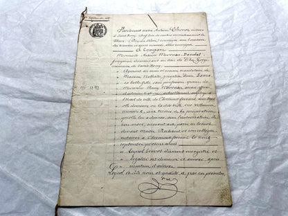 Late 19th century French notarial act from 1889, a handwritten legal document with Republic stamp and elegant script.