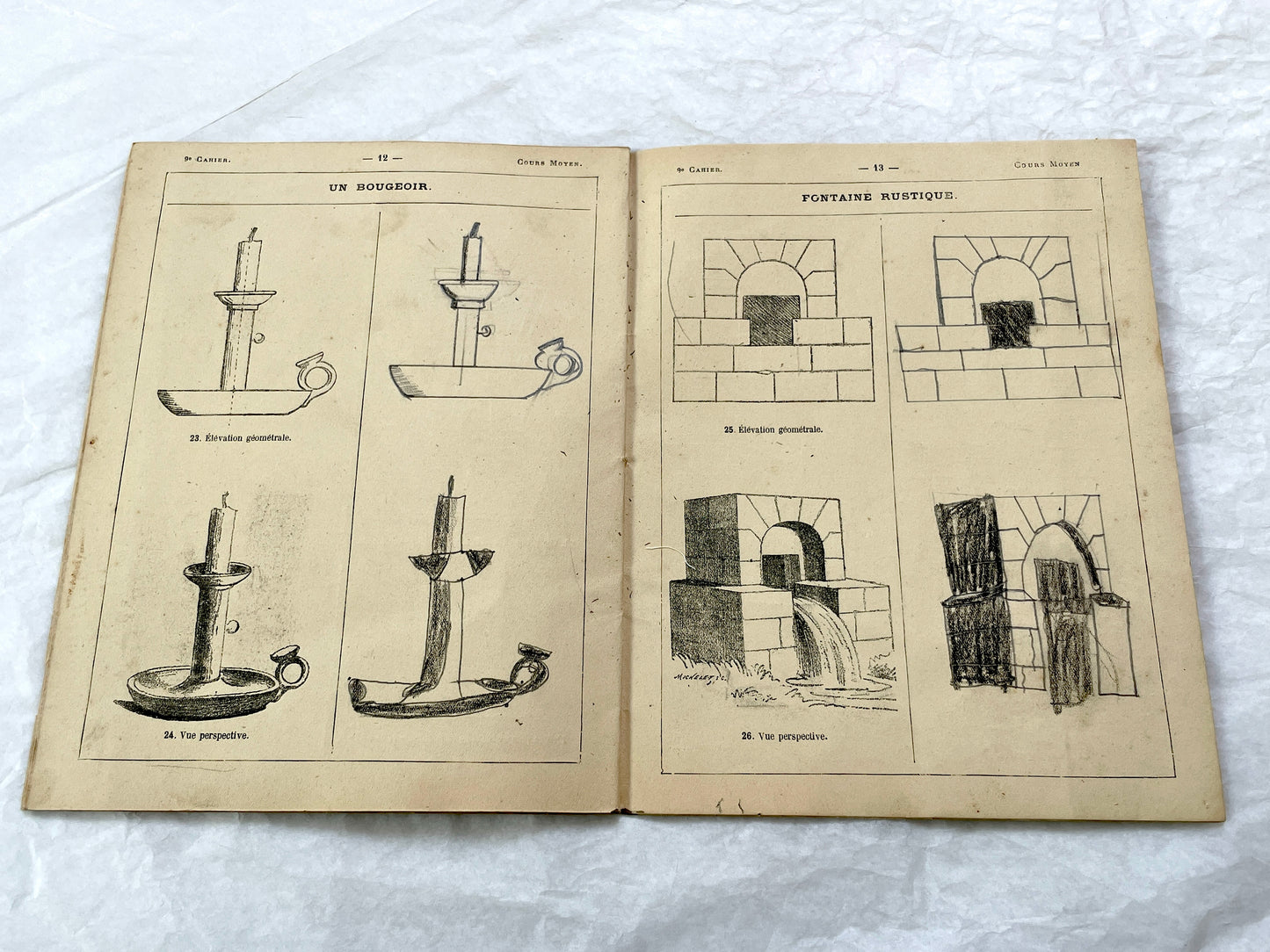 Late 19th - Antique French Geometric Drawing Manual for Students - Horsin-Deon Larousse Educational Booklet - Art & Architecture Skills.