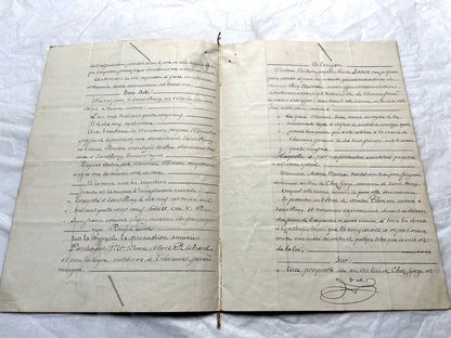 Late 19th century French notarial act from 1889, a handwritten legal document with Republic stamp and elegant script.