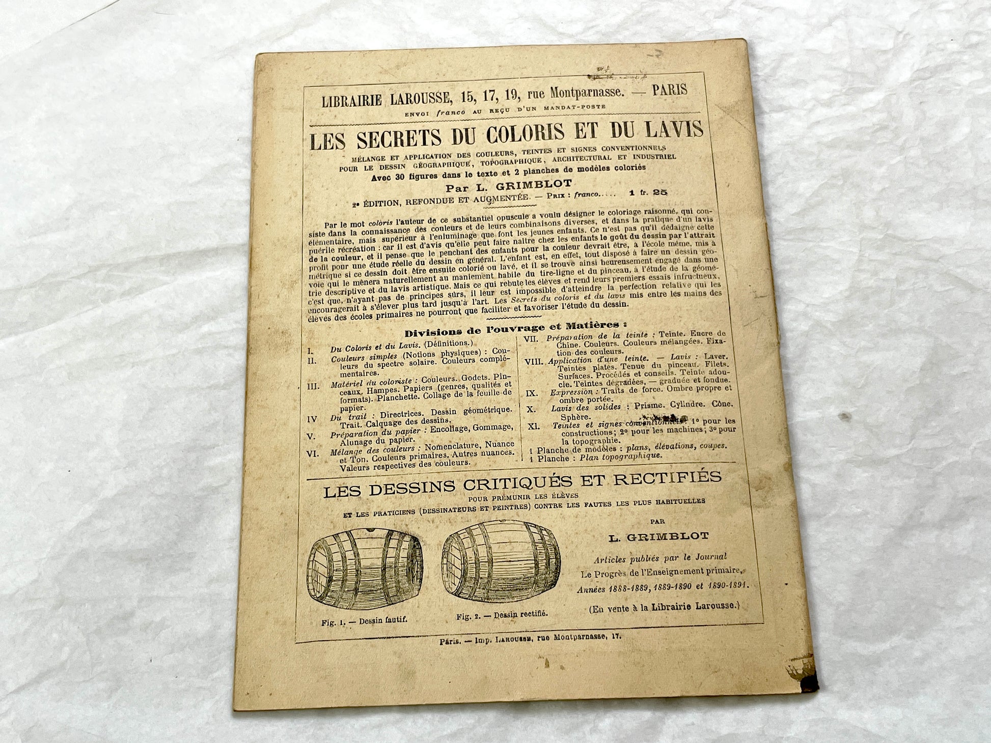 Late 19th - Antique French Geometric Drawing Manual for Students - Horsin-Deon Larousse Educational Booklet - Art & Architecture Skills.